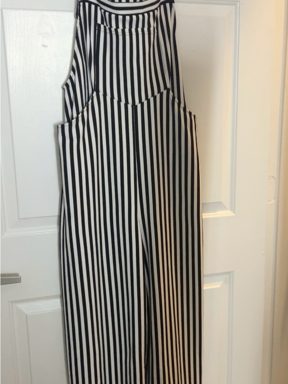 Halara Stripe Waffle Wide Leg Overalls Jumpsuit Black White L Petite